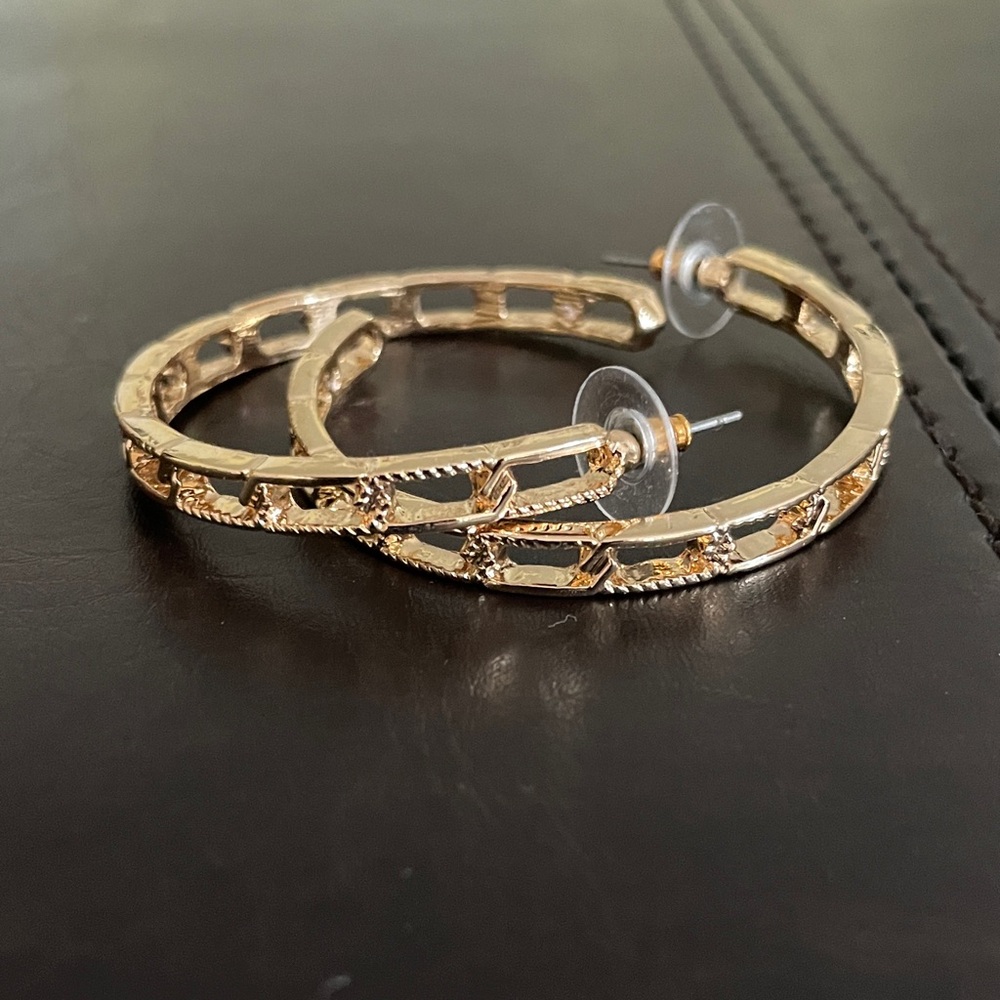 Gold Textured Openwork Hoop Earrings - Women Jewelry